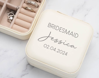 Caja de joyería de boda personalizada, ideas de regalos para niñas, anillos para mujer, pulseras, collar de oreja, crema rosa, dama de honor, madre de la novia, novio