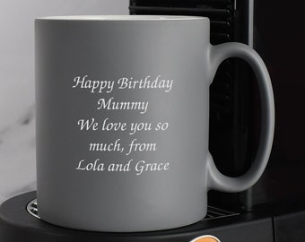 Personalised Any Message Grey Satin Mug Laser Engraved Gifts Ideas Presents For Mum Dad Birthday Christmas Mothers Fathers Day