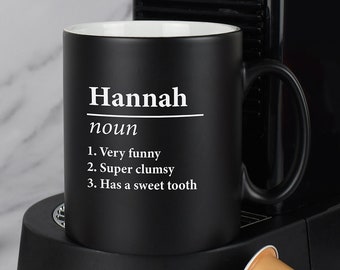 Personalised Name Definition Black Satin Mug Laser Engraved Gifts Ideas Presents For Mum Dad Birthday Christmas Mothers Fathers Day