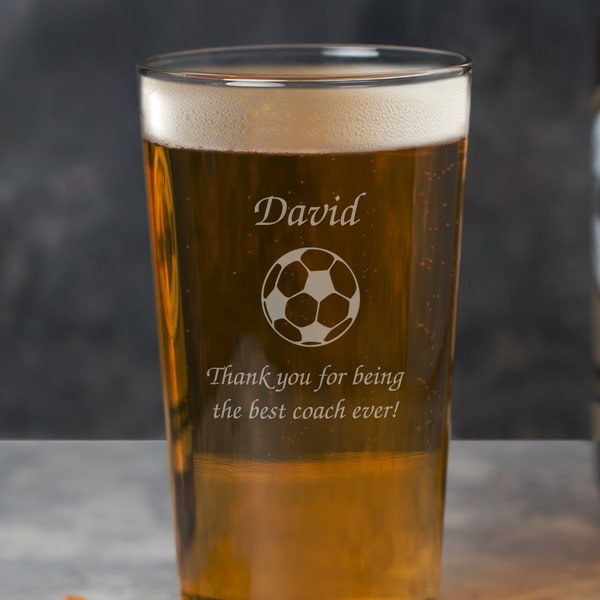 Personalised Pint Glass Football Design Gifts Ideas For Him Mens Boys Birthday Christmas Fathers Day Son Uncle Dad Awards Best Coach Manager