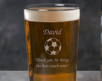 Personalised Pint Glass Football Design Gifts Ideas For Him Mens Boys Birthday Christmas Fathers Day Son Uncle Dad Awards Best Coach Manager
