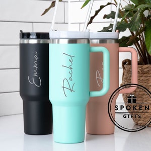 Personalised Large Name Engraved 40oz Double Wall Insulated Cup Travel Bottle Rubber Handles Hot Cold Mug With Straw Stanley Style image 1