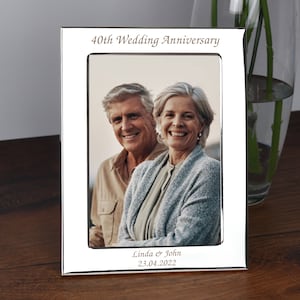 Personalisierte 40. Hochzeitstag Silber Bilderrahmen Geschenk für Paar Mama Papa graviert Jede Nachricht 40 Jahre verheiratet Andenken