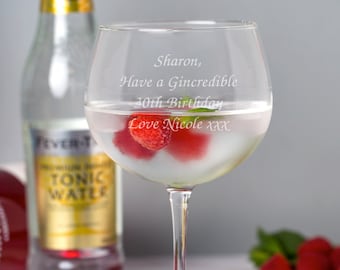 Personalised Any Message Gin And Tonic Balloon Glass G & T Gifts Ideas Presents For Her Him Mum Dad Mothers Fathers Day Christmas Birthday