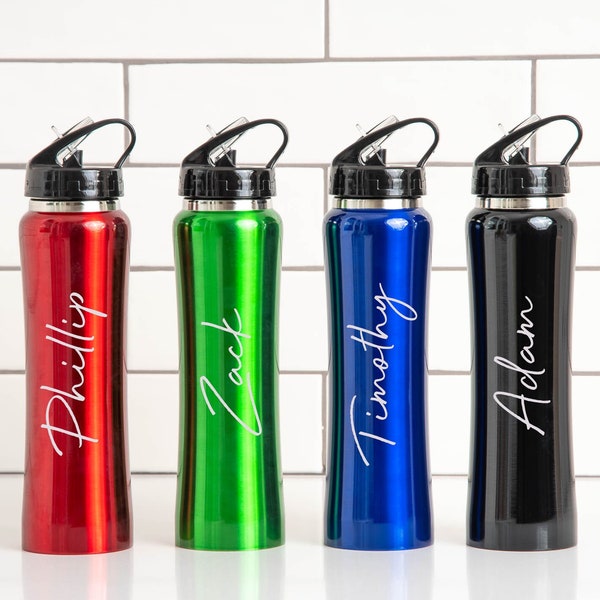 Personalised Large Name Sports Style Thermos Water Bottle Metal Gifts Ideas For Back To School Kids Children Gym Football PE P.E Boys Girls