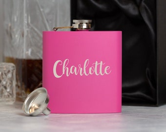 Engraved 6oz Hip Flask Custom Stainless Steel For Personalized Pink Bridesmaid Gift Girls Night Out Gift For Women Ideas Personalised