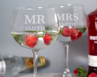 Personalised Mr & Mrs Gin And Tonic Balloon Glasses Set Pair Of G T Gifts Ideas Presents For Her Him Thank You Gifts Engagement Anniversary