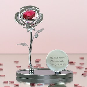 Personalised Crystocraft Red Rose Ornament With Swarovski Elements Gifts Ideas For Birthday Her Womens Ladies Mum Christmas Mothers Day
