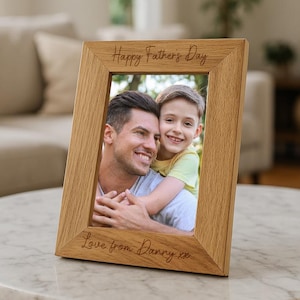 Personalised Father's Day Wooden Oak Effect Photo Frame New Dad Gift Laser Engraved Keepsake Picture Present For Daddy Grandad