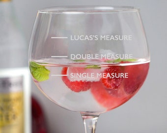 Personalised Measures Gin Glass Glasses Gifts Ideas Single Double Novelty Funny G&T Tonic For Birthday Christmas Mothers Fathers Day