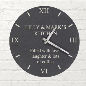 Personalised Any Message Slate Clock Round Wall Presents Gifts Ideas For Family Couple New Home House Warming Presents