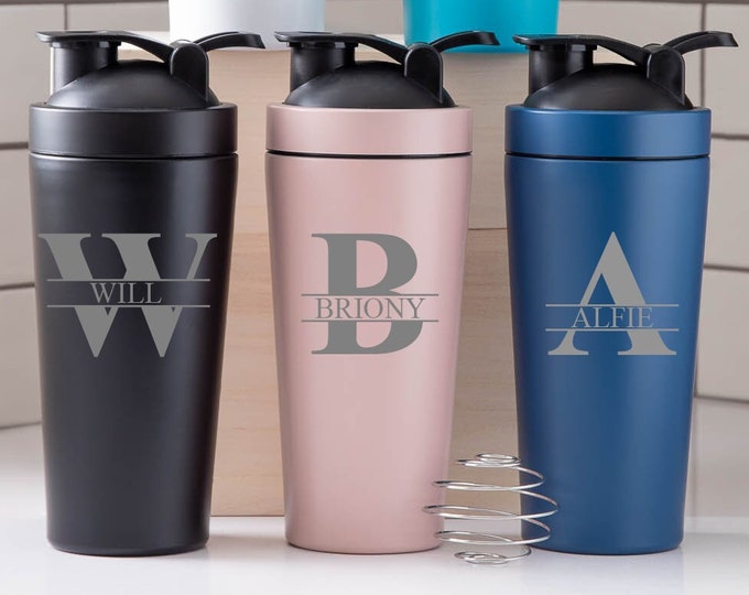 Personalised Initial Name Protein Shaker Bottle Gym Gift For Him Her Workout Gym Lover Birthday Christmas Custom Engraved Any Name