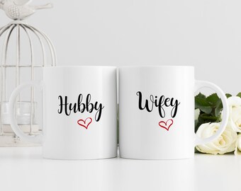 Nieuwe wifey mok | Etsy Manlief Wifey paren opstrijkbare Decals Hubby Wifey