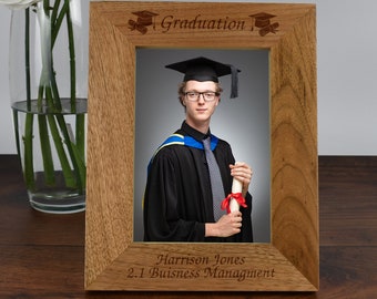 Personalised Wooden Photo Frame Graduation Gift – Engraved University Degree Present for Graduate, Son, Daughter, School Leaver, 4x6 5x7