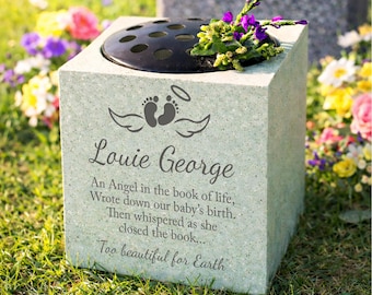 Personalised Baby Memorial Flower Vase, Angel Footprints, Engraved Name