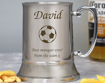 Personalised Football Stainless Steel Tankard Gifts Ideas For Men Him Dad Son Birthday Christmas Fathers Day Retirement Beer Pint