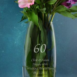 Personalised 60 Years Bullet Vase Gifts Ideas For Diamond Wedding Anniversary Couple Mum And Dad & 60th Birthday image 4