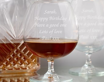 Personalised Any Message Engraved Brandy Cognac Glass Birthday Retirement Fathers Day Gifts Ideas For Him Her Mens Womens Christmas Presents