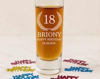 Personalised Birthday Crest Shot Glass Engraved Gift Ideas For Him Her Any Age Name Message 18th 21st 30th 40th 50th 60th 70th