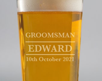 Personalised Groomsman Pint Glass Wedding Favour Thank You Gift Ideas For Him Any Role Name Date Engraved Best Man Usher Groom
