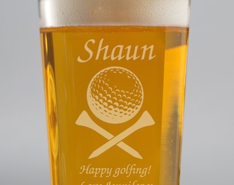 Personalised Golf & Tees Glass Pint Gifts Ideas Presents For Birthday 18th 21st 30th 40th Mens Him Dad Son Managers Coach Season