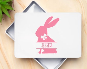 Personalised Bunny Tins Blue Or Pink Storage Metal Keepsakes Gifts Ideas For Boys Girls Kids Childrens Easter Birthday Christmas