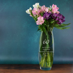 Personalised 60 Years Bullet Vase Gifts Ideas For Diamond Wedding Anniversary Couple Mum And Dad & 60th Birthday image 3