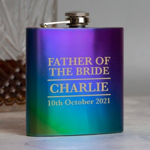 Personalizado 6oz arco iris padre de la novia boda hip flask grabado caja de regalo hombres para mrs day especial gracias regalos ideas favorece a los hombres
