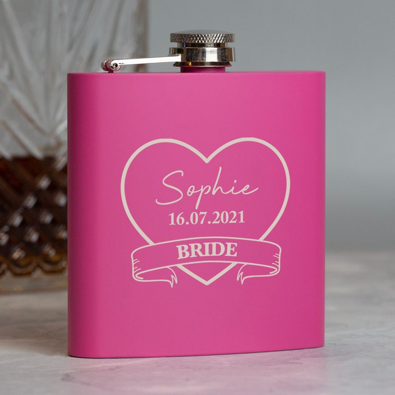 6oz Pink Stainless Steel Hip Ladies Flask Bride Wedding Party Cute Gift For Her 
