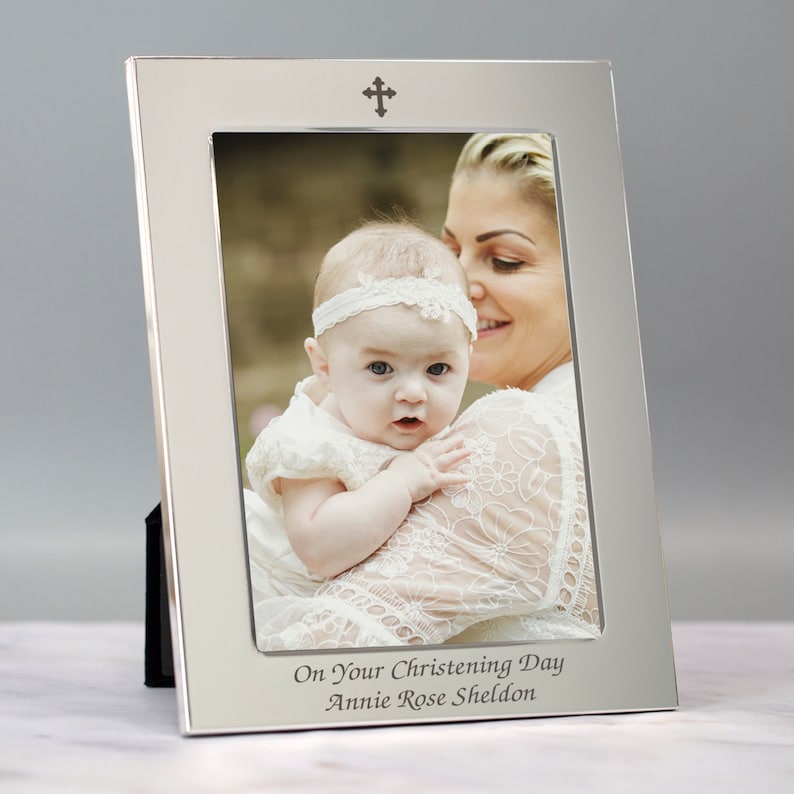 Personalised Silver Plated 5x7 Cross Photo Frame For Christenings Baptisms Baby Gifts Ideas For Boys Or Girls Holy Communion First 4x6 image 4