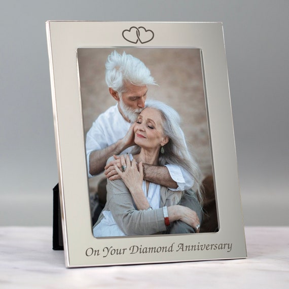 Personalised Diamond Wedding Anniversary 60th Photo Picture Frame Gift For Wife Husband Couple Valentines Day 60 Years Married Keepsake