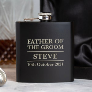 Personalizado 6oz negro padre del novio papá boda hip flask grabado gift box hombres para el día especial gracias regalos ideas favores hombres