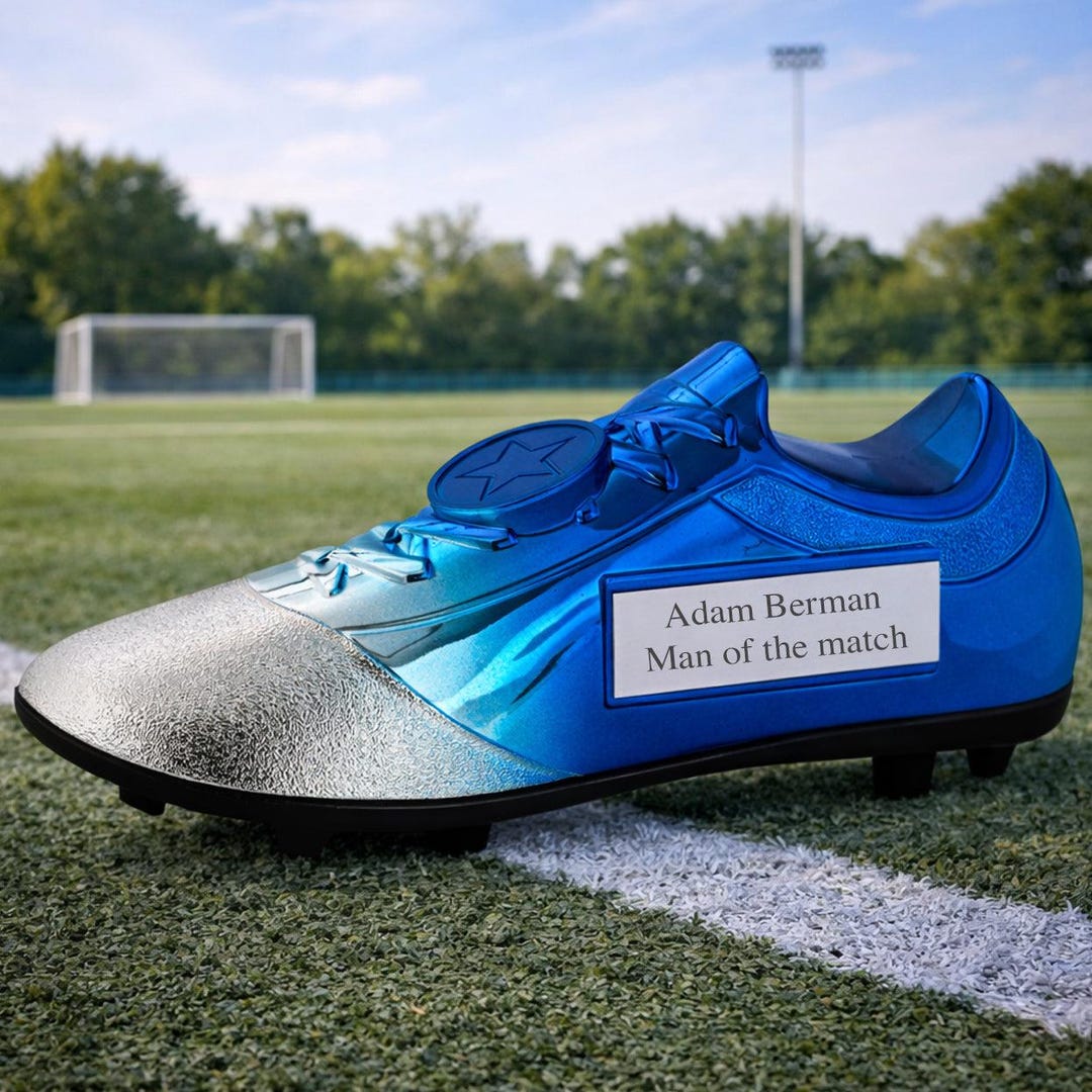 Personalised Football Boot Trophy Award – Silver & Blue - Etsy