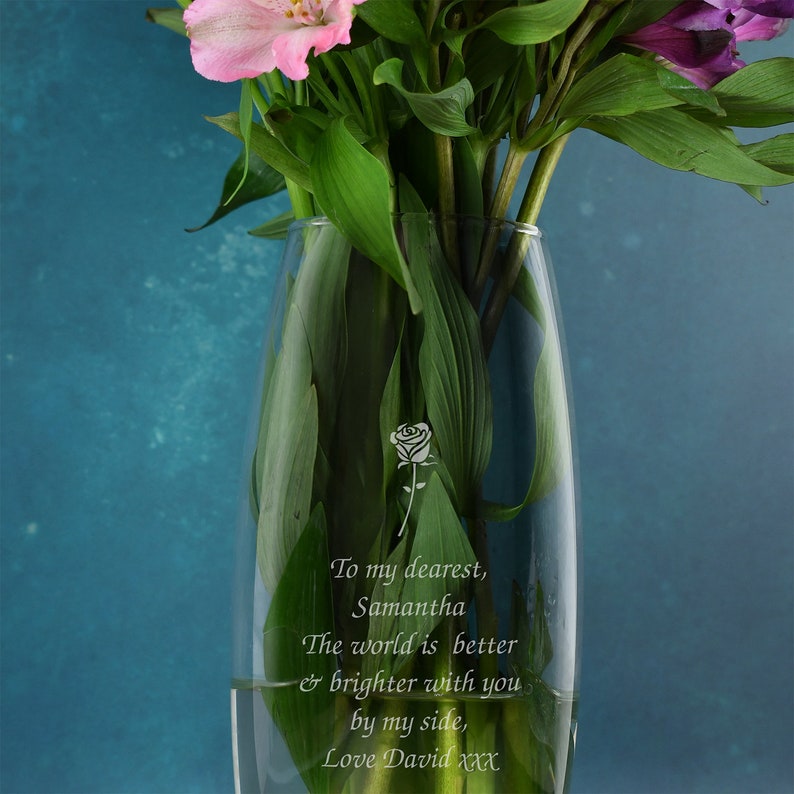 Personalised Rose Glass Bullet Vase Vases 26cm Gifts Ideas For Her Womens Flowers Birthday Mothers Mum Wedding Valentines Day Anniversary image 3