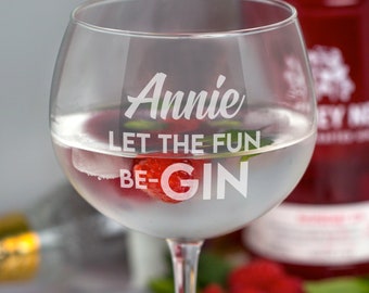 Personalised Let The Fun Be-Gin Gin And Tonic Balloon Glass Gifts Ideas Presents For Her Him Mum Dad Mothers Fathers Day Christmas Birthday