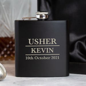 Personalised 6oz Black Usher Wedding Hip Flask To Our Ushers Engraved Gift Box Men For Day Special Thank You Gifts Ideas Favours Mens
