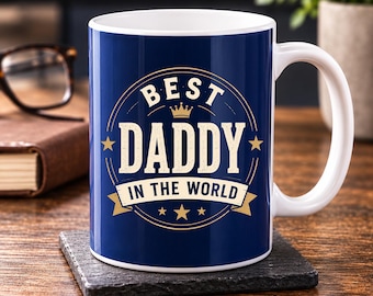 Personalised Best Daddy Mug, Vintage Crest, Custom Message, 11oz Ceramic