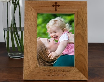 Marco de fotos de madera personalizado "Gracias por ser mi madrina" para bautizo o regalo para recién nacido. Ideas de regalo para padrinos/madrinas.