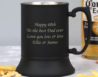 Personalised Message Black Stainless Steel Tankard Gifts For Men Him Dad Son Birthday Christmas Fathers Day Father's Any Text Beer Pint