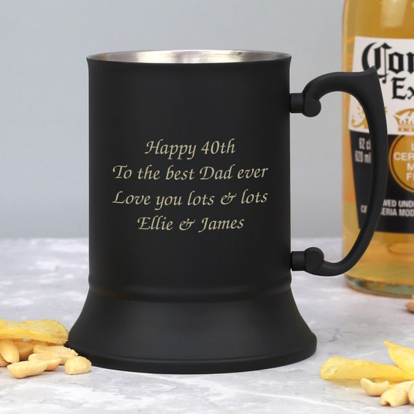 Personalised Message Black Stainless Steel Tankard Gifts For Men Him Dad Son Birthday Christmas Fathers Day Father's Any Text Beer Pint