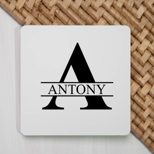 Personalised Initial & Name Square Round Acrylic Coaster Gifts Ideas For Christmas Mothers Day Fathers Day Birthdays UV Printed