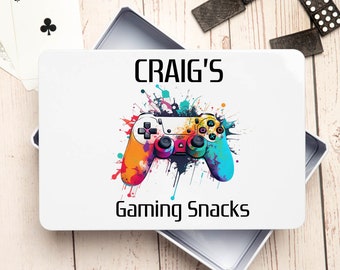 Personalised Gaming Snacks White Metal Storage Tin Snacks Gifts Ideas Playstation Nintendo Xbox Board Games Birthday Christmas New Home