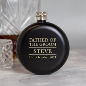 Personalizado 5oz negro padre del novio boda hip flask grabado caja de regalo hombres para mrs day especial gracias regalos ideas favorece a los hombres