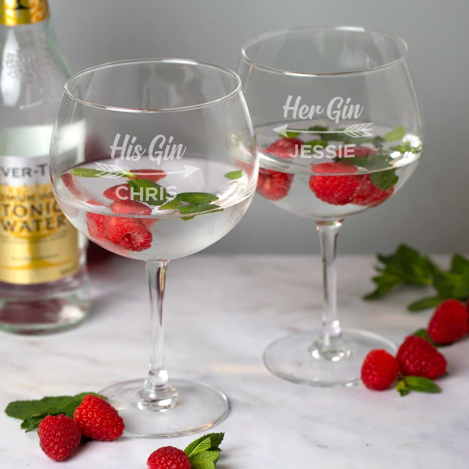 Personalised His & Hers Gin and Tonic Balloon Glasses Set Pair Etsy
