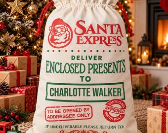 Personalised Santa Express Sack, Parcel Design, Natural, 75x45cm