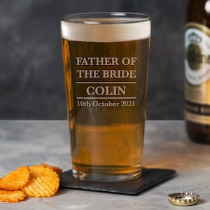 Vidrio de la pinta personalizado para el padre de la novia boda favorece gracias regalos ideas fichas presenta ideas ideal