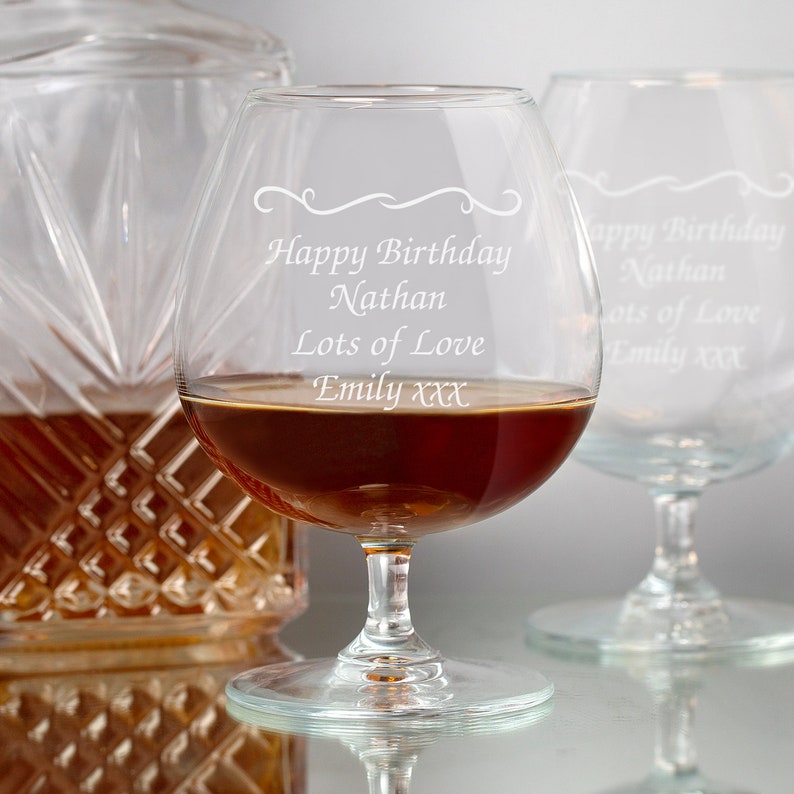 Personalised Engraved Brandy Cognac Glass Birthday Retirement Fathers Day Gifts Ideas For Him Her Mens Womens Christmas Presents image 2