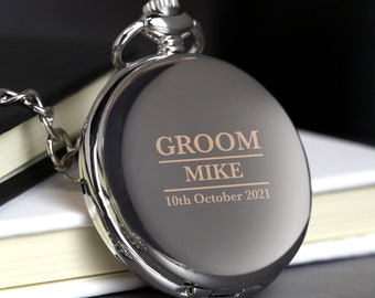 Personalised Engraved Groom Silver Pocket Fob Watch Gifts Ideas Presents For Men Him Weddings Tokens Thank You Presents