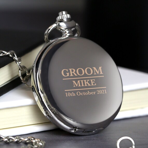 Mens engraved pocket clearance watch