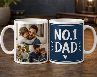 Personalised Photo Mug, No.1 Dad, 3 Photo Collage, 11oz Ceramic